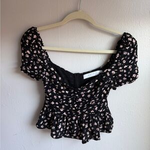 ASTR the Label black Floral off the shoulder crop top